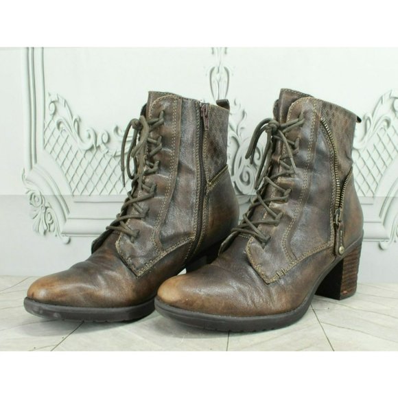 Earth Missoula Brown Leather Lace Up Side Zip Ankle Heeled Booties 8.5 B - Picture 2 of 9